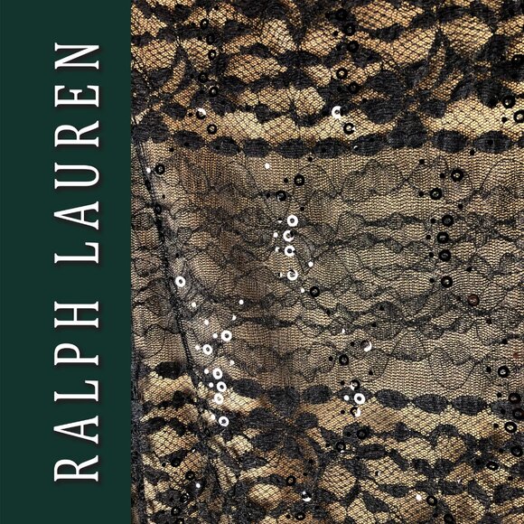 LAUREN Ralph Lauren black lace sparkly sequin  above the knee lined dress 10 - Picture 4 of 7